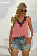 Load image into Gallery viewer, Koczoec Women's Hot Pink Casual V Neck Lace Satin Tank Top