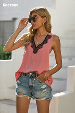 Load image into Gallery viewer, Koczoec Women's Hot Pink Casual V Neck Lace Satin Tank Top