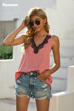 Load image into Gallery viewer, Koczoec Women's Hot Pink Casual V Neck Lace Satin Tank Top